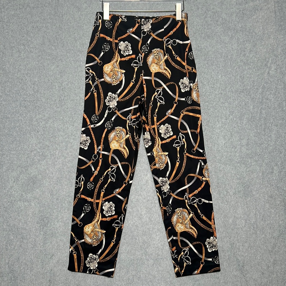 B&J Women’s Straight Leg Equestrian Bridle Saddle Print High Rise Pants Sz 8